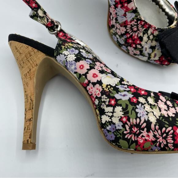 Rampage Black Floral Cork Heel Peep Toe Stiletto Shoes Womens 10 Y2K Whimsigoth - Picture 2 of 8